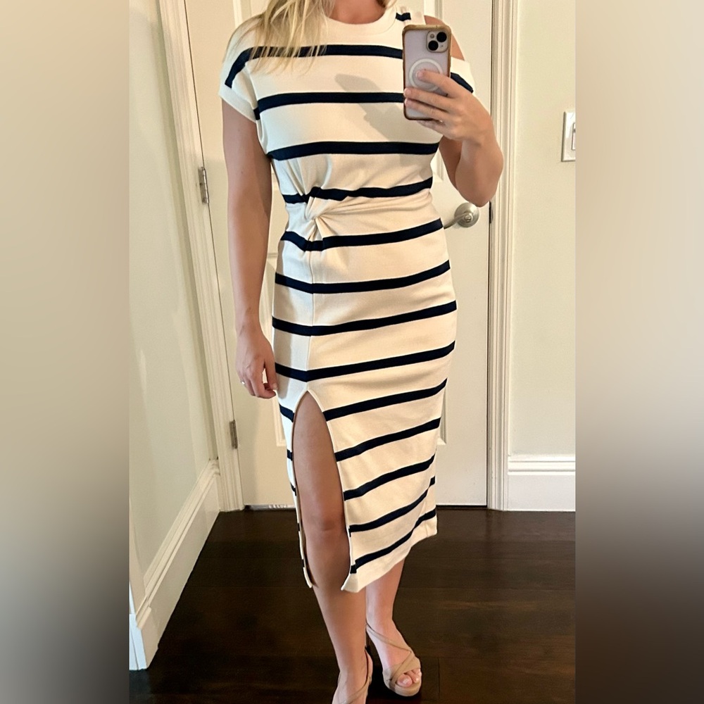 Tanya Taylor Striped Navy and Cream Women's Dress